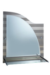 Прямоугольное зеркало со скошенным углом комбинировано с цветным стеклом, полкой и фацетом