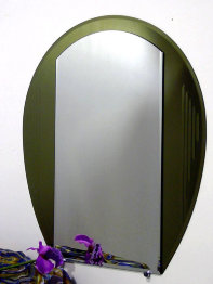 Прямоугольное зеркало с закругленным верхом, комбинированное цветным стеклом, фацетом