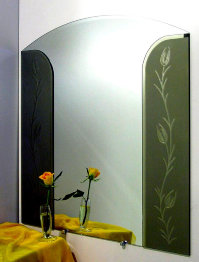 Прямоугольное зеркало с закругленным верхом, комбинированное цветным стеклом, фацетом