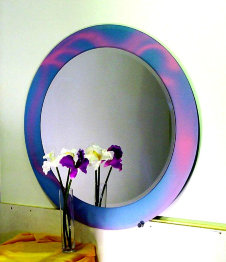 Зеркало круглое комбинированное с цветным стеклом и фацетом