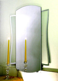 Прямоугольное зеркало с закругленным верхом и низом, комбинированное цветным стеклом и фацетом