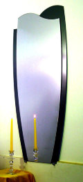 Зеркало трапеция, волнистый верх, комбинированное цветным стеклом и фацетом