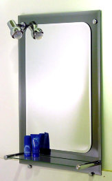 Зеркало прямоугольное (закругленные углы, комбинировано с цветным стеклом, полкой, фацетом)