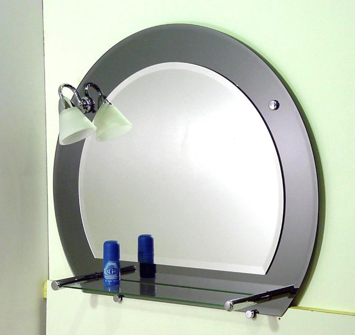 Круглое зеркало (скошенный низо, комбинировано с цветным стеклом, полка,  фацет)