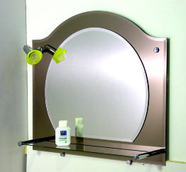 Круглое зеркало (скошенный низо, комбинировано с цветным стеклом, полка,  фацет)