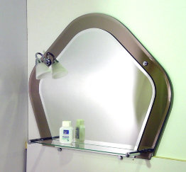 Зеркало лягушка (комбинировано с цветным стеклом, полкой, светильником, фацет)
